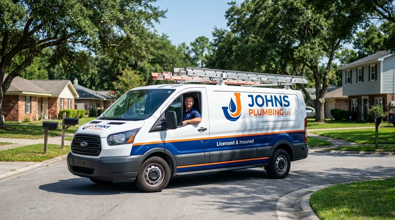 Johns Plumbing LLC service van in Ronkonkoma, NY