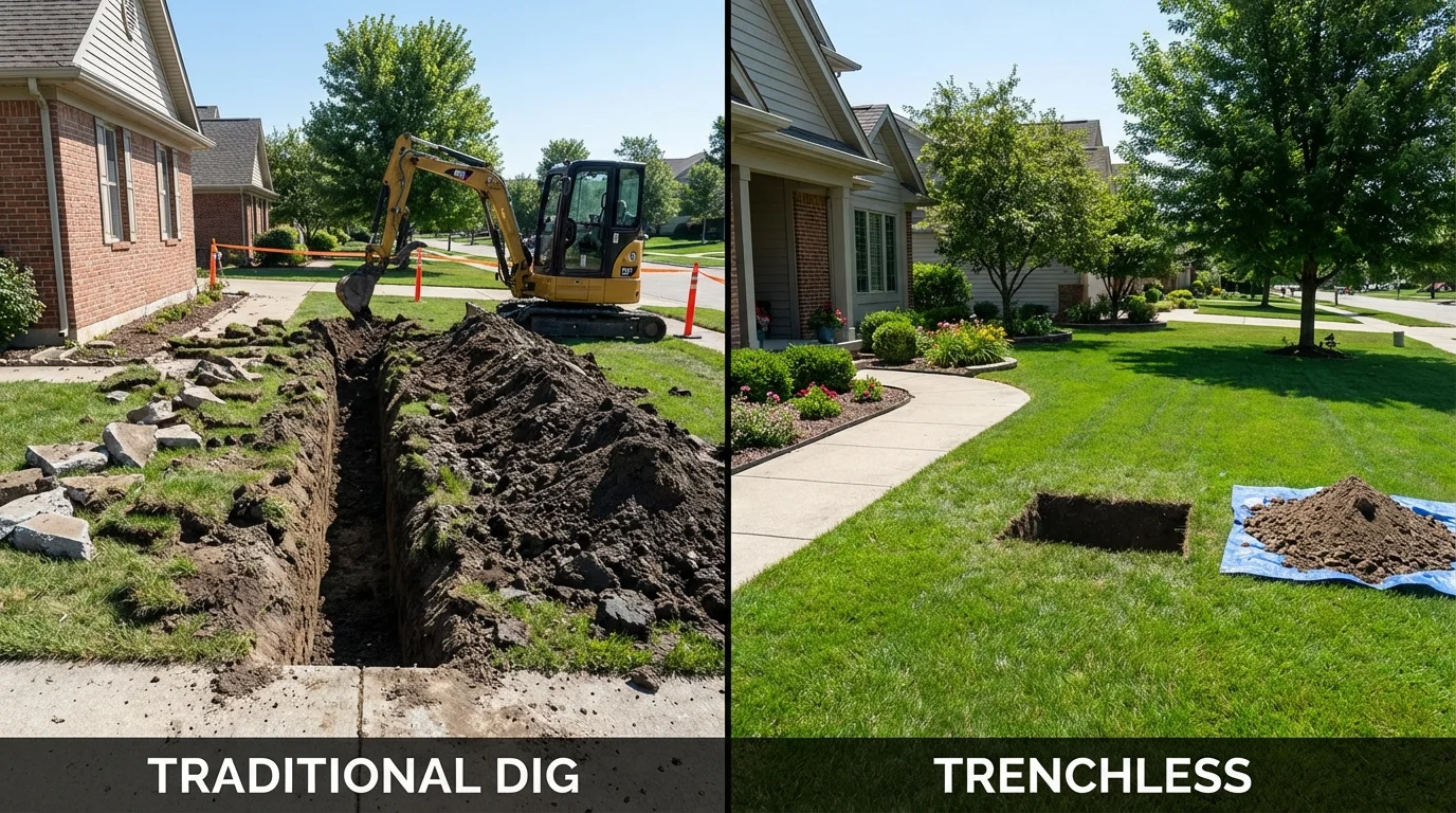 Trenchless sewer repair with minimal yard damage versus traditional excavation in Ronkonkoma, NY